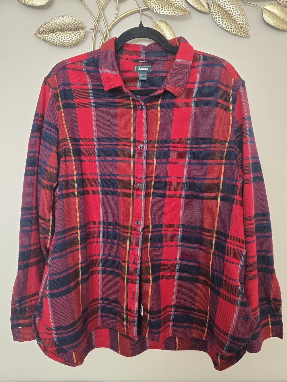 Roots Red and Blue Plaid Flannel Shirt Size XL Cotton